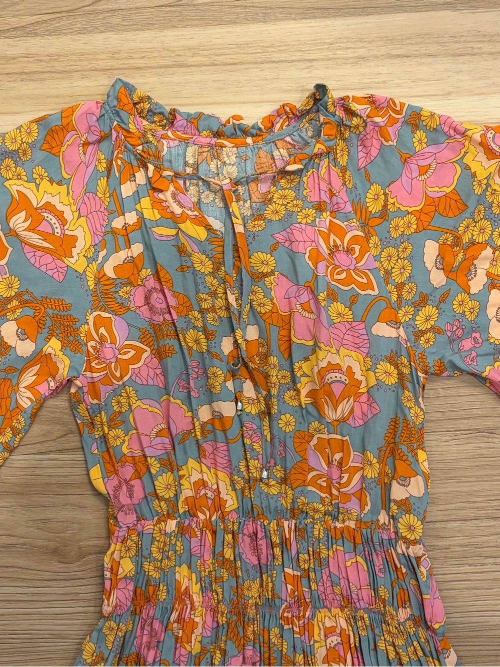 Floral Tiered Midi Dress - Pink & Orange NO TAG/BRAND BEST FOR XS/S